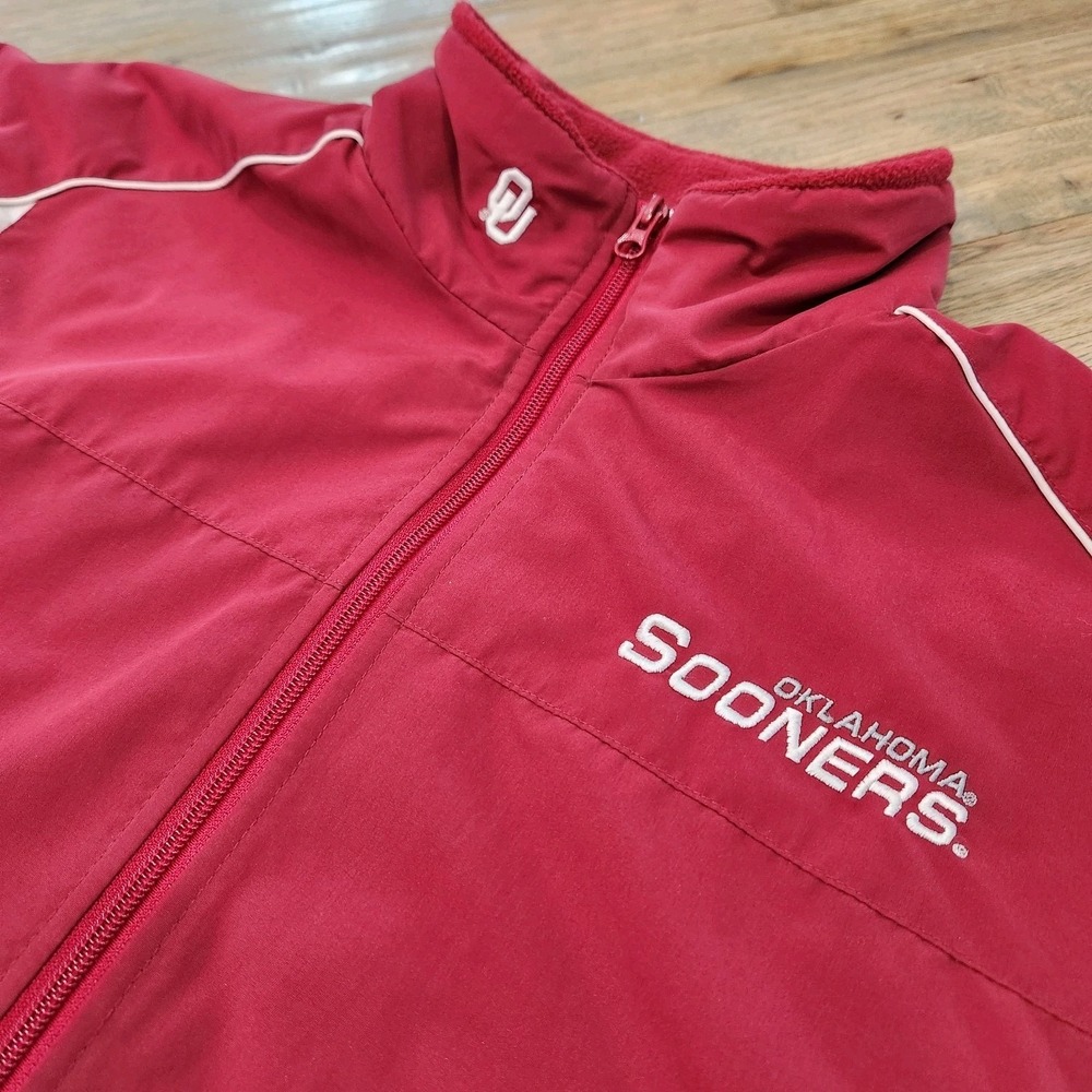 VTG Y2K RED OAK Oklahoma Sooners OU Men Med Crimson Fleece Lined Full Zip Jacket - Picture 4 of 14